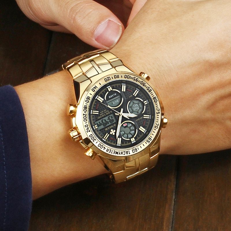 Mens Watches Top Brand Luxury Quartz Analog LED Digital Sports Watch Men Gold Military Wrist Watch Male Clock Relogio Mas(#silver Blue)