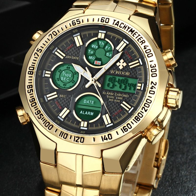 Mens Watches Top Brand Luxury Quartz Analog LED Digital Sports Watch Men Gold Military Wrist Watch Male Clock Relogio Mas(#silver Blue)