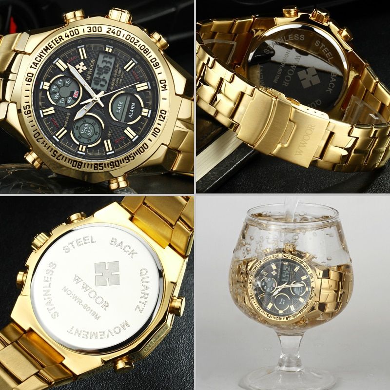 Mens Watches Top Brand Luxury Quartz Analog LED Digital Sports Watch Men Gold Military Wrist Watch Male Clock Relogio Mas(#silver Blue)