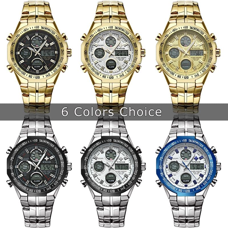 Mens Watches Top Brand Luxury Quartz Analog LED Digital Sports Watch Men Gold Military Wrist Watch Male Clock Relogio Mas(#silver Blue)