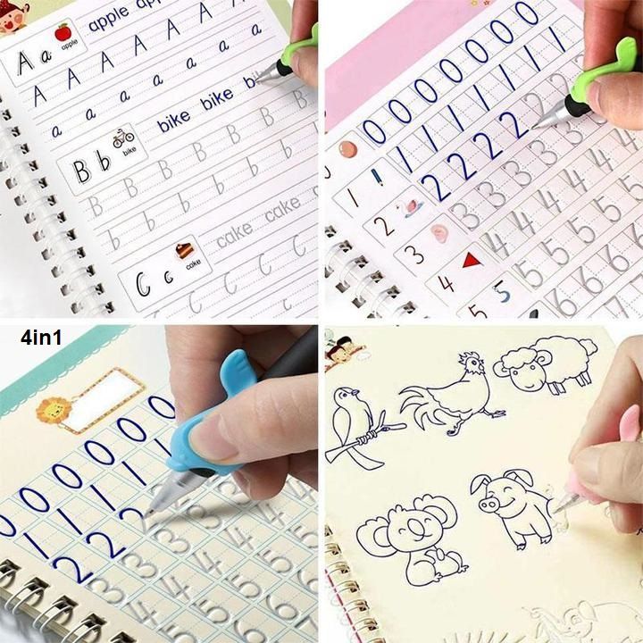 12pcs - 4 In1 Reusable Calligraphy Magic Kids Practice Book
