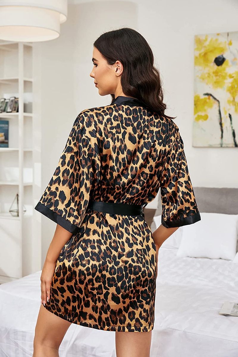 Ekouaer Women's Silk Robe Satin Kimono Style Bathrobe Short