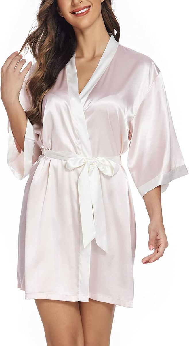 Ekouaer Women's Silk Robe Satin Kimono Style Bathrobe Short