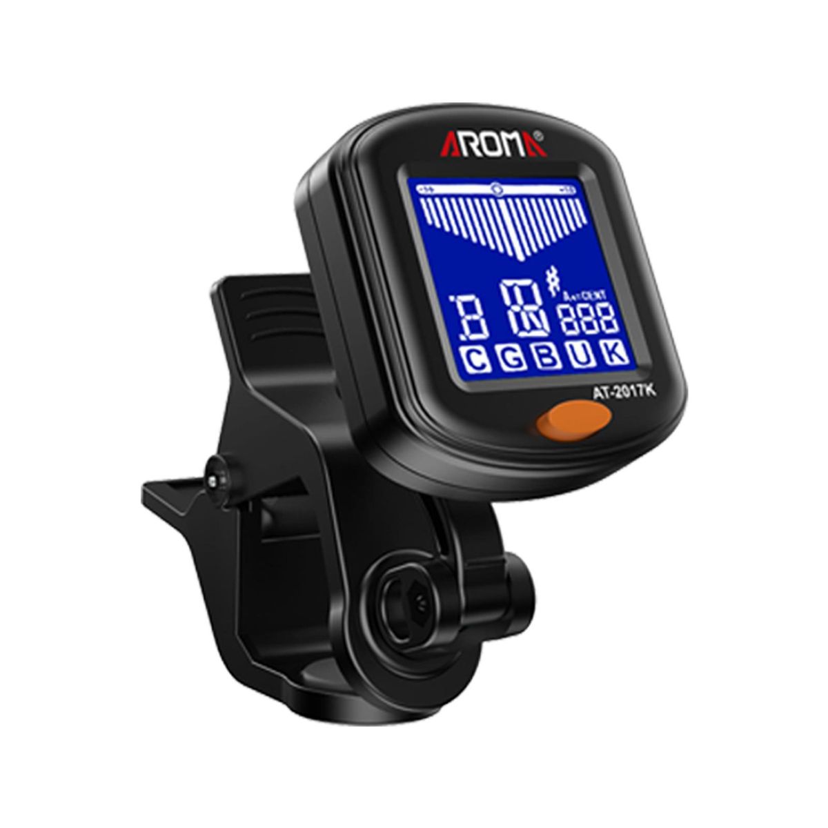 AROMA Clip-on Tuner Mini Portable Digital Tuning Device Multi-function LCD Display Rotating Clip for Chromatic Guitar Bass Ukulele