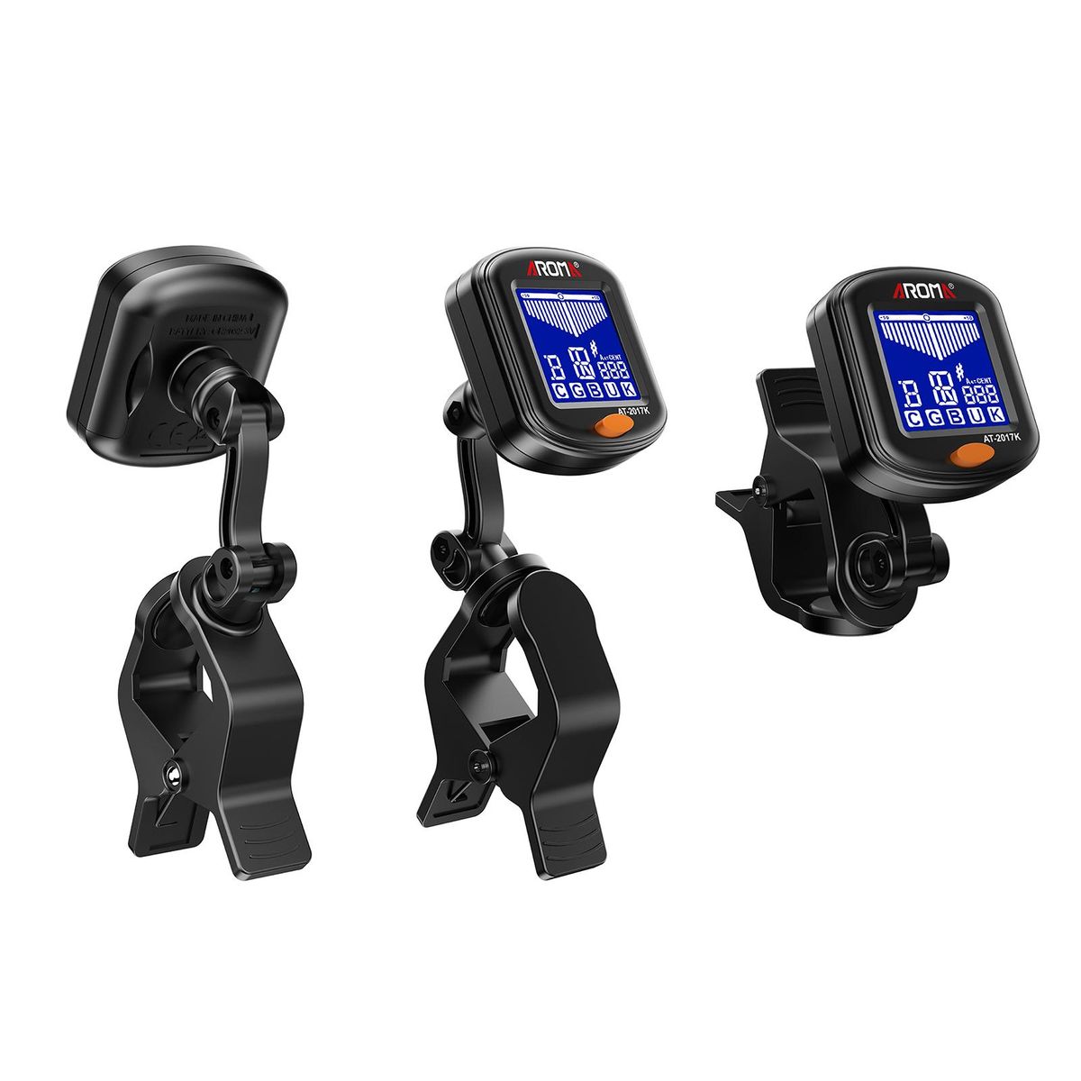 AROMA Clip-on Tuner Mini Portable Digital Tuning Device Multi-function LCD Display Rotating Clip for Chromatic Guitar Bass Ukulele