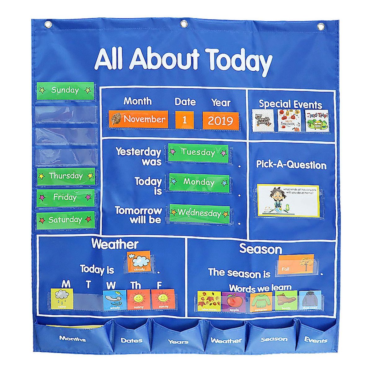 School Classroom Pocket Chart with Date Month Year Week Season Weather Event Cards Teacher Teaching Tool All about Today Activity Learning Resource