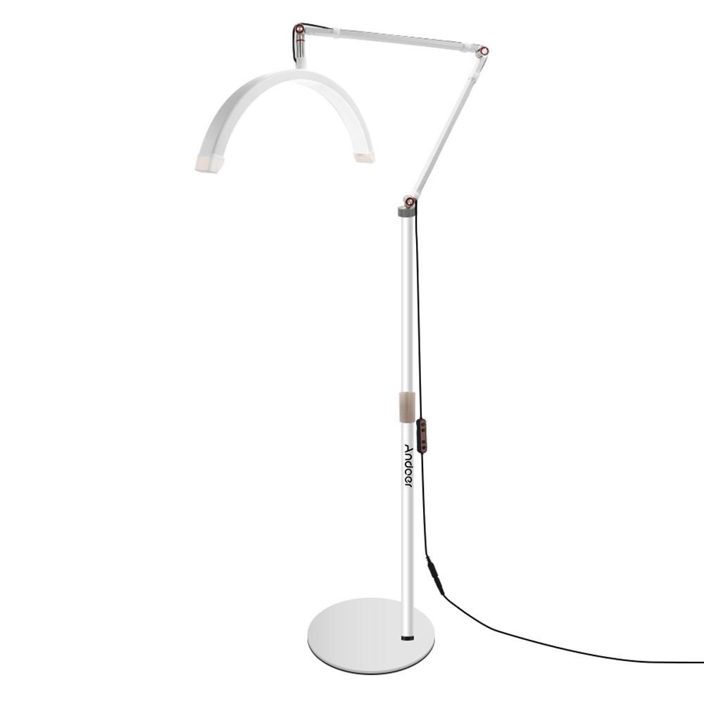 Andoer HD-M2X 20W Floor LED Video Light Half-moon Shaped Fill Light 3000K-6000K Dimmable with Adjustable Metal Light Stand Phone Holder for Beauty Salon Makeup Live Streaming Bedside Light