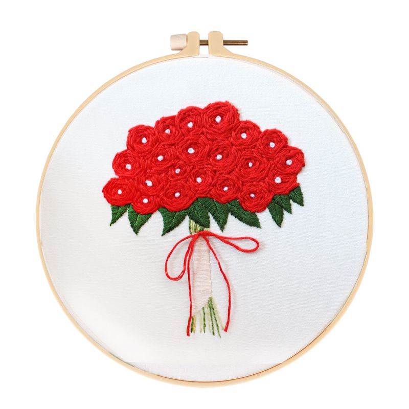 DIY Beginner Flower And Plant Pattern Embroidery Kit(with Hoop) Sewing Tools Round Cross Stitch Embroidery Kit CX0247