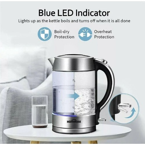 Hommak Electric Kettle Glass Jar Illuminated - 1.7L - 2000W