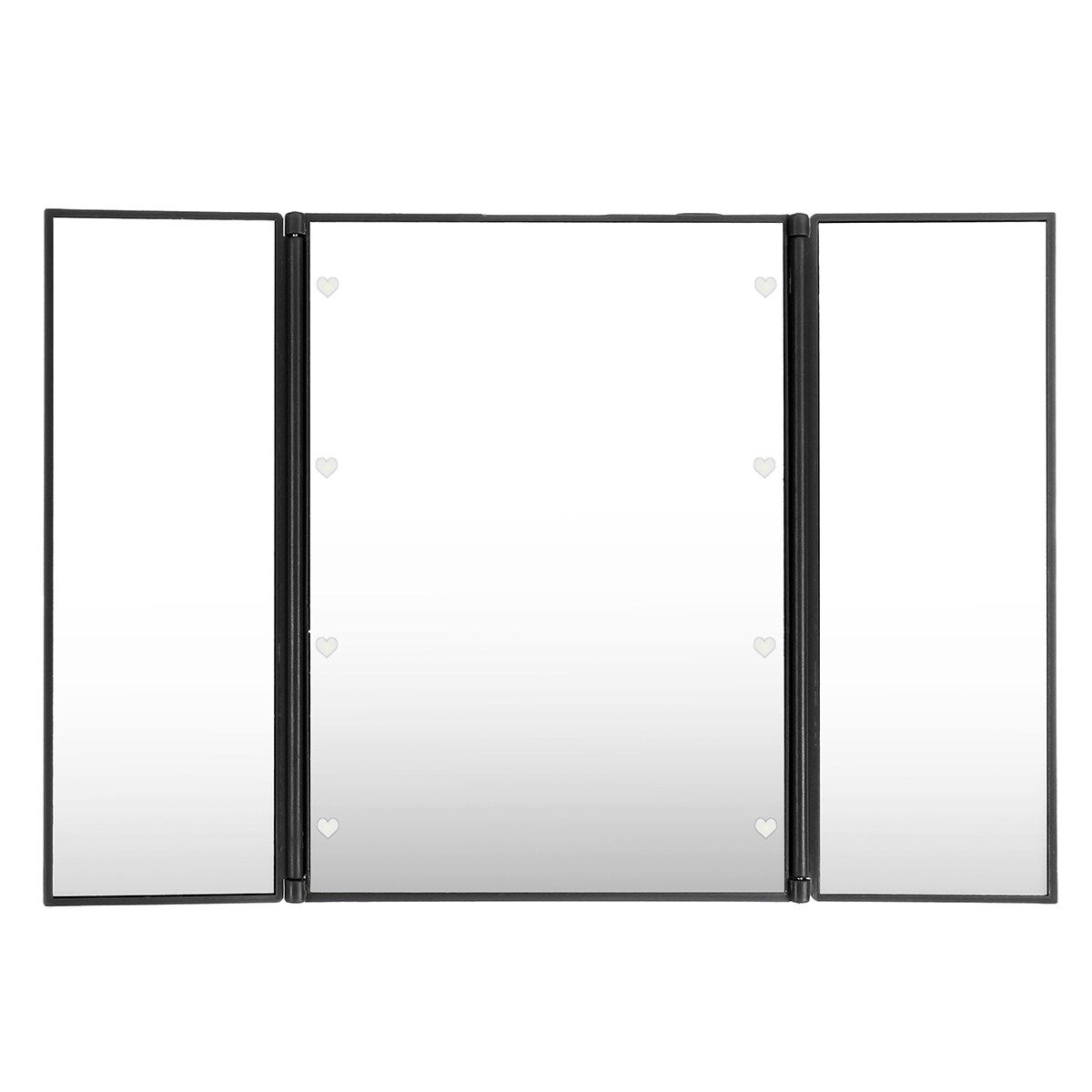Tri-Fold Foldable LED Vanity Makeup Mirrors Led Light Glass Travel Compact Table Black