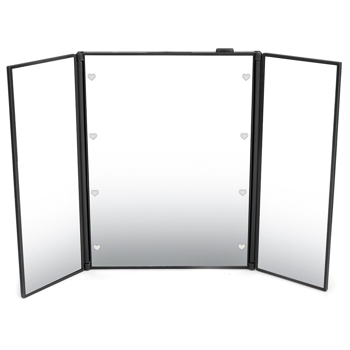 Tri-Fold Foldable LED Vanity Makeup Mirrors Led Light Glass Travel Compact Table Black