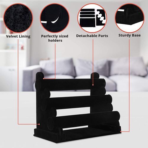 3-Tier Velvet Jewelry Bracelet Watch Display Holder Stand Black