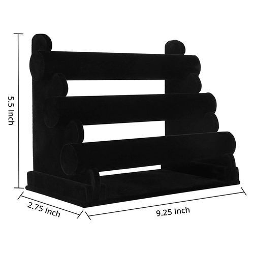 3-Tier Velvet Jewelry Bracelet Watch Display Holder Stand Black