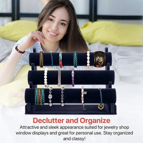 3-Tier Velvet Jewelry Bracelet Watch Display Holder Stand Black