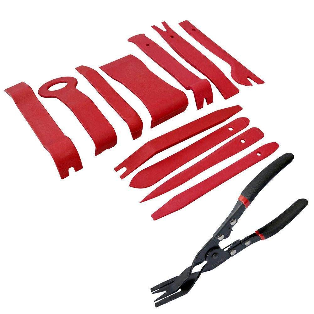 12PC CAR AUTO BODY DOOR PANEL MOULDING REMOVER TOOLS + TRIM CLIP REMOVAL PLIERS
