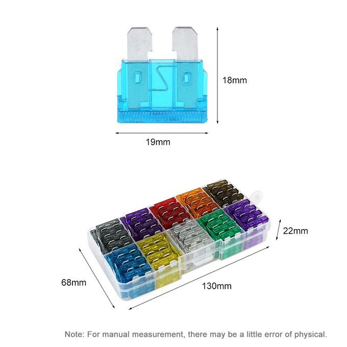 100pcs Assortment Car Standard Fuses 2A 3A 5A 7.5A 10A 15A