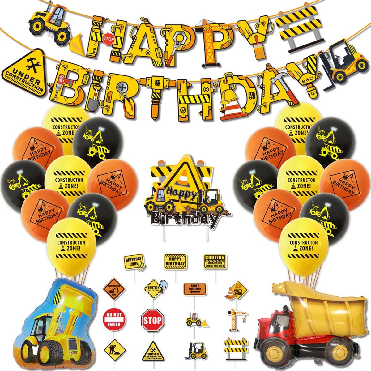 1 Set Emulsion Balloon Digger Bulldozer Foil Balloon Background Decoration Yellow