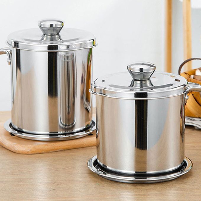 Pot Large  Apa Ity Filter Oil Lard Oil Storage Tank With Lid Oil Bottle-silver-S