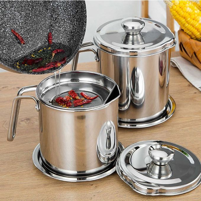 Pot Large  Apa Ity Filter Oil Lard Oil Storage Tank With Lid Oil Bottle-silver-S