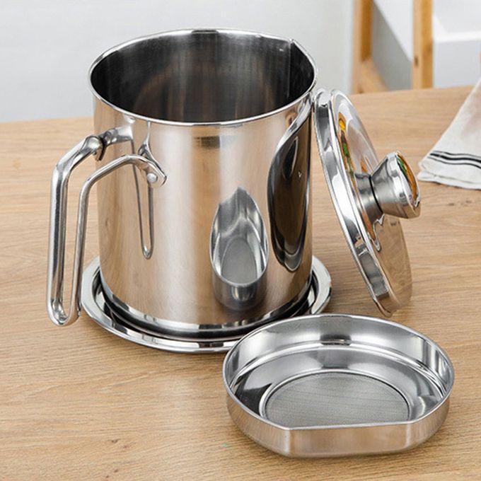 Pot Large  Apa Ity Filter Oil Lard Oil Storage Tank With Lid Oil Bottle-silver-S