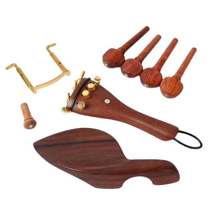 1 Set Rosewood Violin Parts 44 Fittings Chinrest Pegs Tailpiece