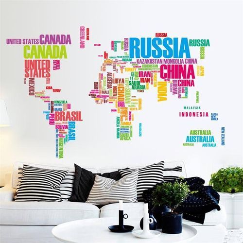 Large World Map Strong Adhesive Wall Stickers Multi Color