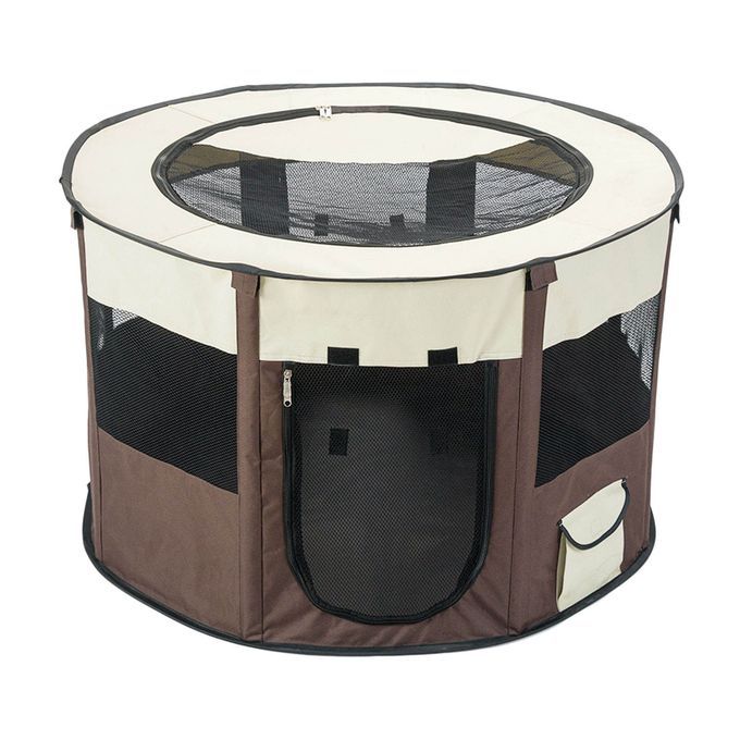 Foldable Dog Cat Playpen Pet Exercise Kennel Mesh Cage Coffee S