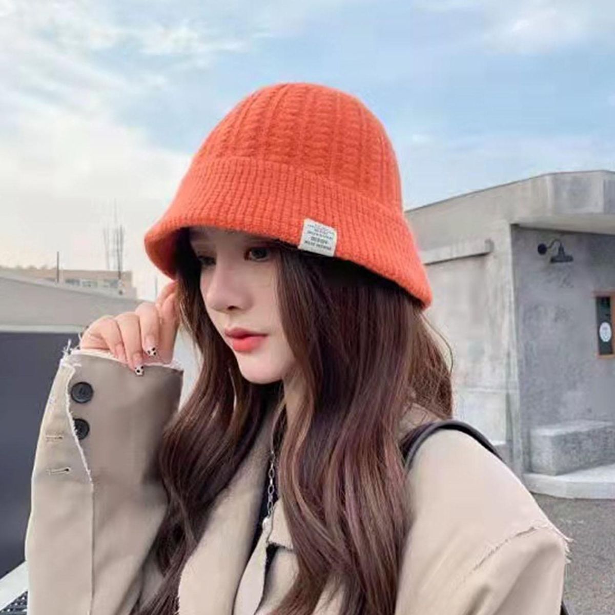 Unisex Cap Windproof Ear Protection Cap Dark Orange