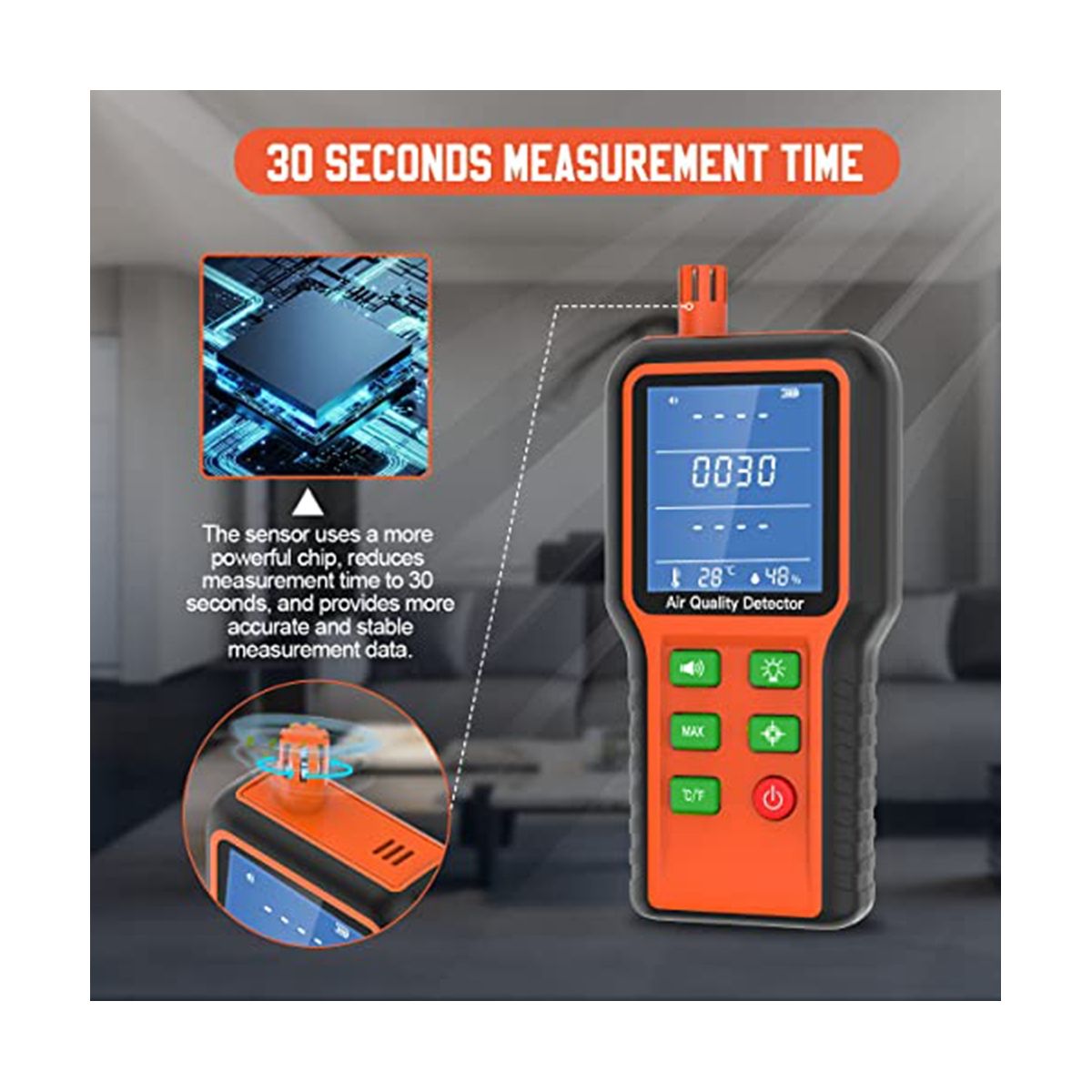 Air Quality Monitor Indoor 5-In-1 Air Quality Tester, Air Quality Meter Test Kit for House CO2, TVOC, HCHO, Humidity