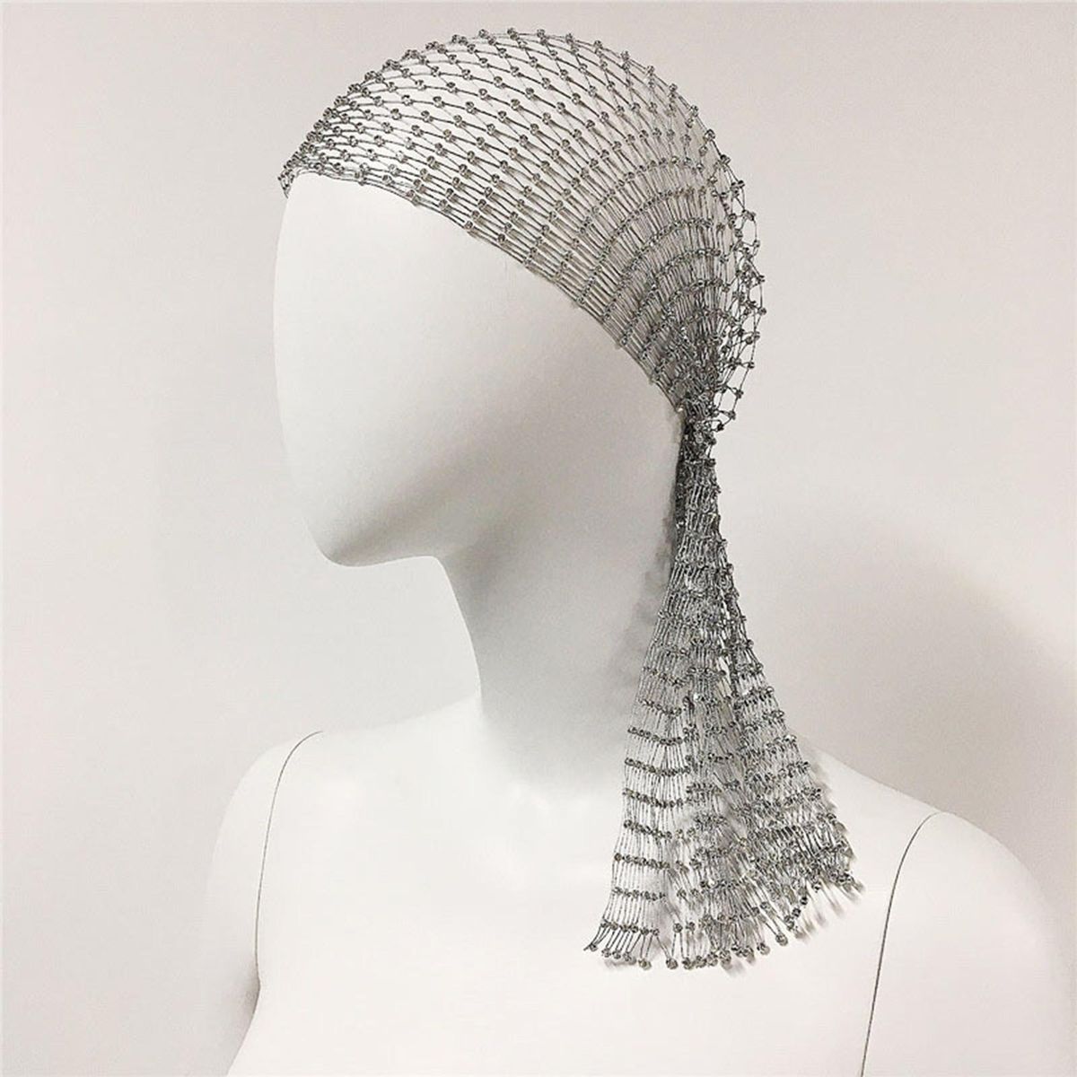 Adjustable Hair Tie Sparkling Rhinestone Elastic Snood Scarf for Prom Silver