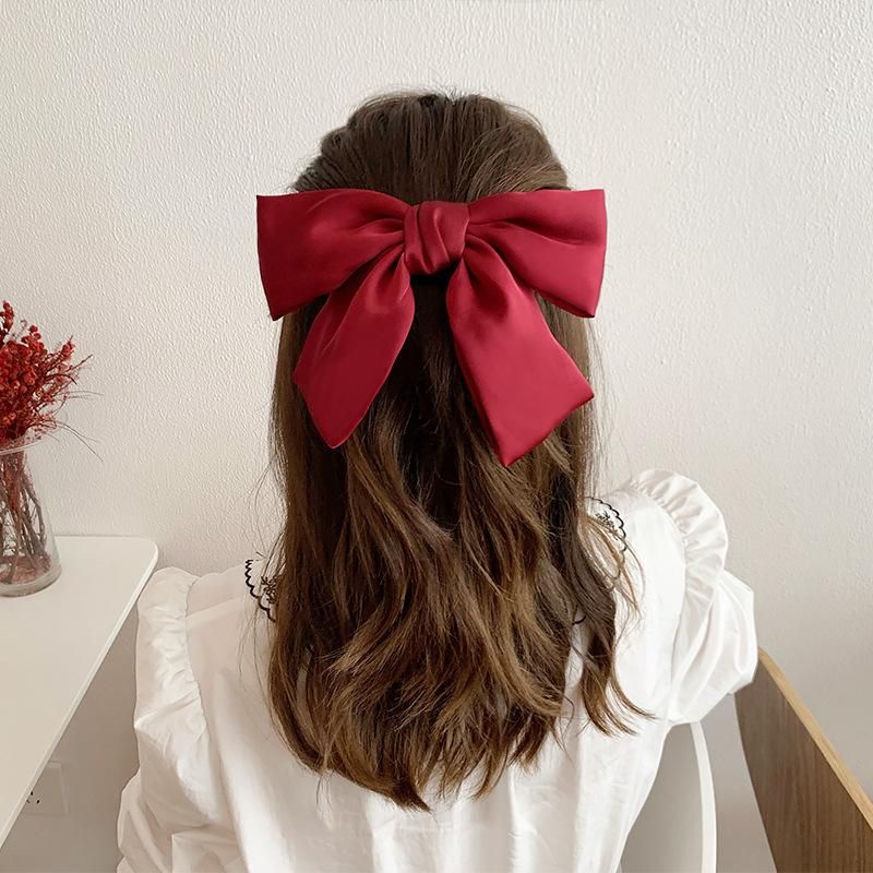 French retro satin big bow hairpin JK Japanese Korean version Lolita top clip back head hairpin head jewelry Turmeric (spring fingers)