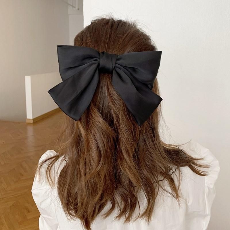 French retro satin big bow hairpin JK Japanese Korean version Lolita top clip back head hairpin head jewelry Turmeric (spring fingers)