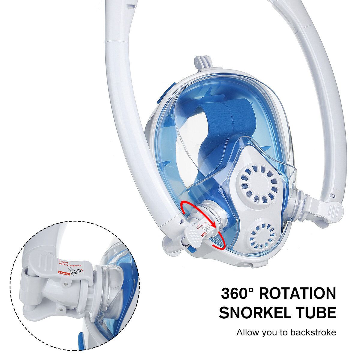180° TWO Intake Tubes Silicone Diving Mirror Anti Fog Detachable Dry Snorkeling Full Face Set Scuba Diving Underwater Wide View Snorkel Swimming [XS/S/M/L/XL] For Adult Youth Child Blue L XL For Adult
