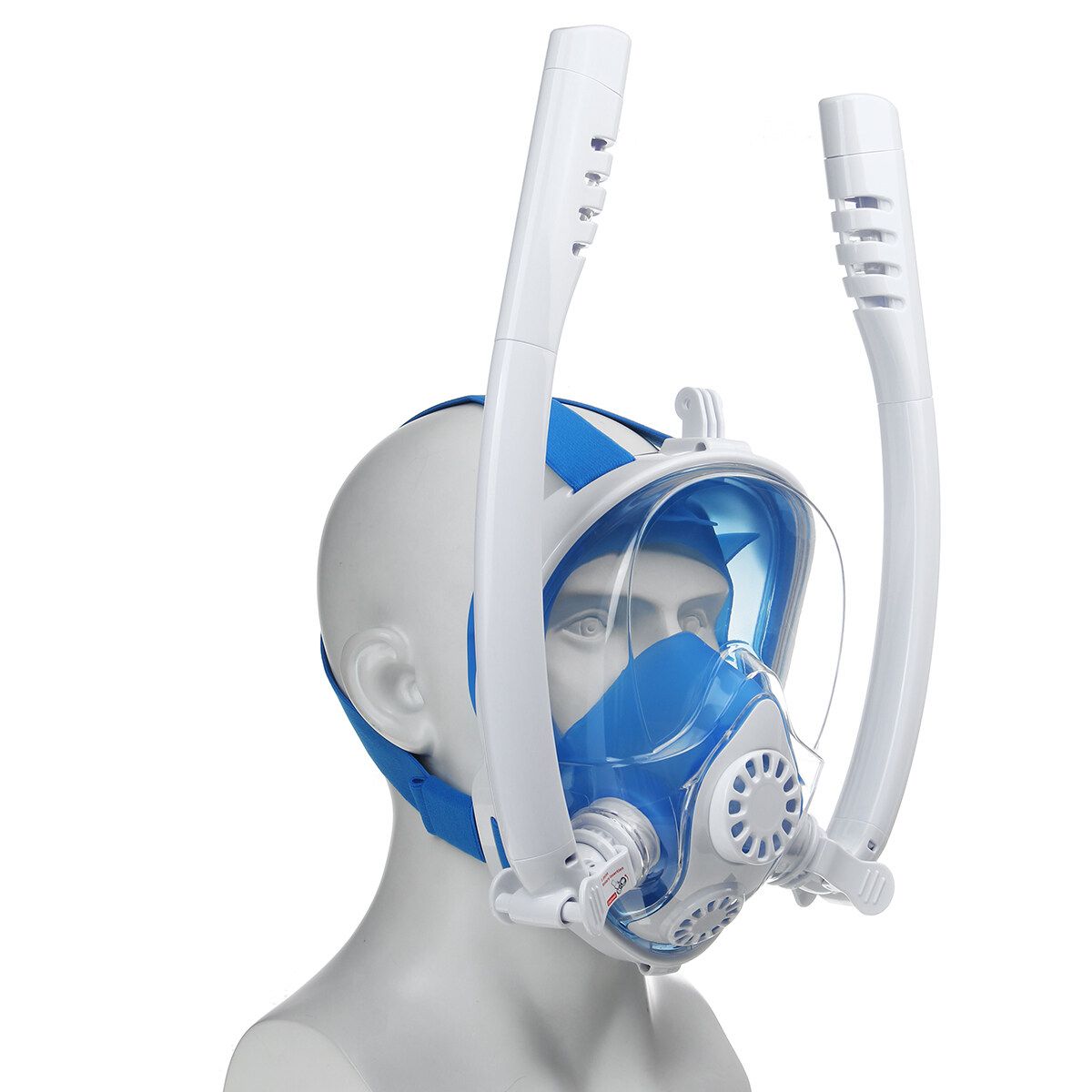 180° TWO Intake Tubes Silicone Diving Mirror Anti Fog Detachable Dry Snorkeling Full Face Set Scuba Diving Underwater Wide View Snorkel Swimming [XS/S/M/L/XL] For Adult Youth Child Blue L XL For Adult