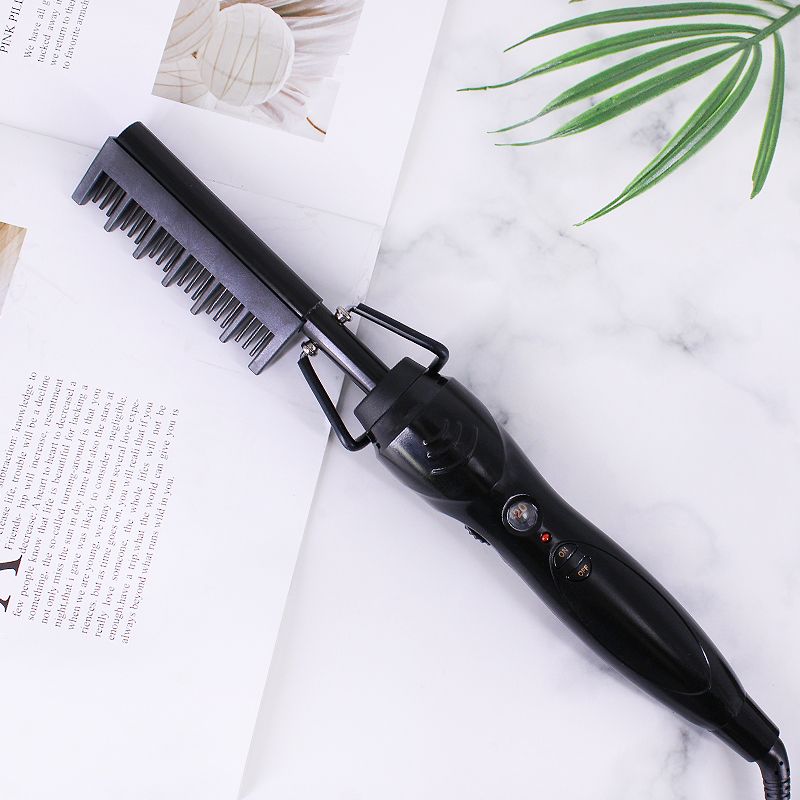 Black Unisex 2 In 1 Hot Hair Brush Straight Comb Beard Brush Curler Hair Dryer Hair Straightener G8