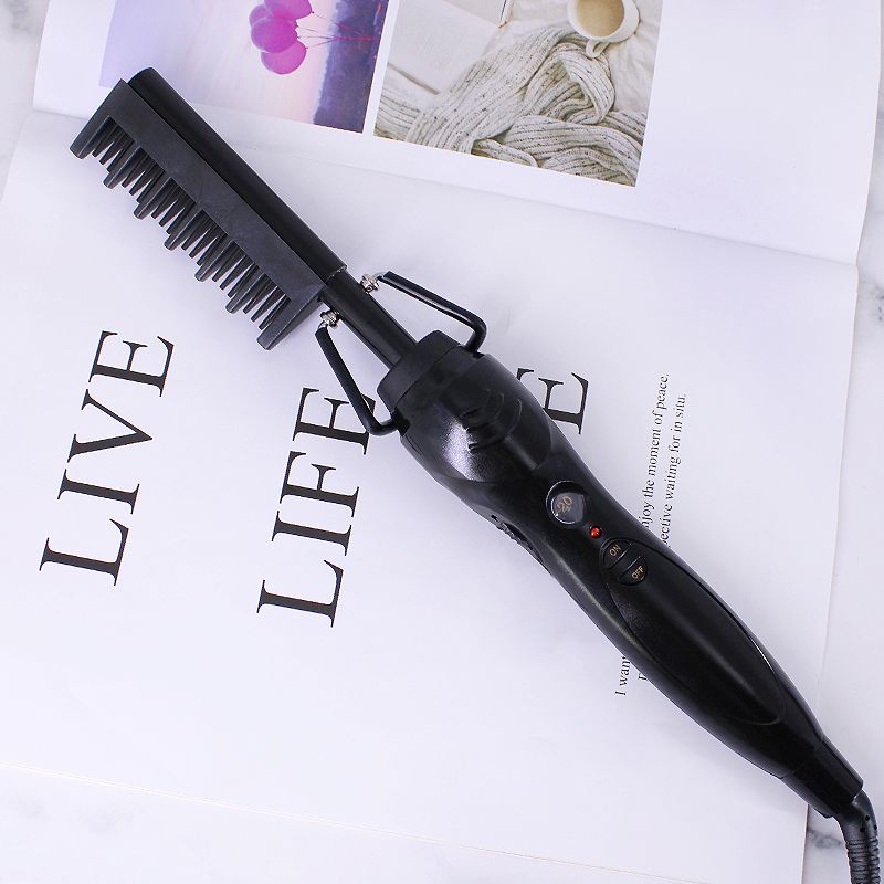 Black Unisex 2 In 1 Hot Hair Brush Straight Comb Beard Brush Curler Hair Dryer Hair Straightener G8
