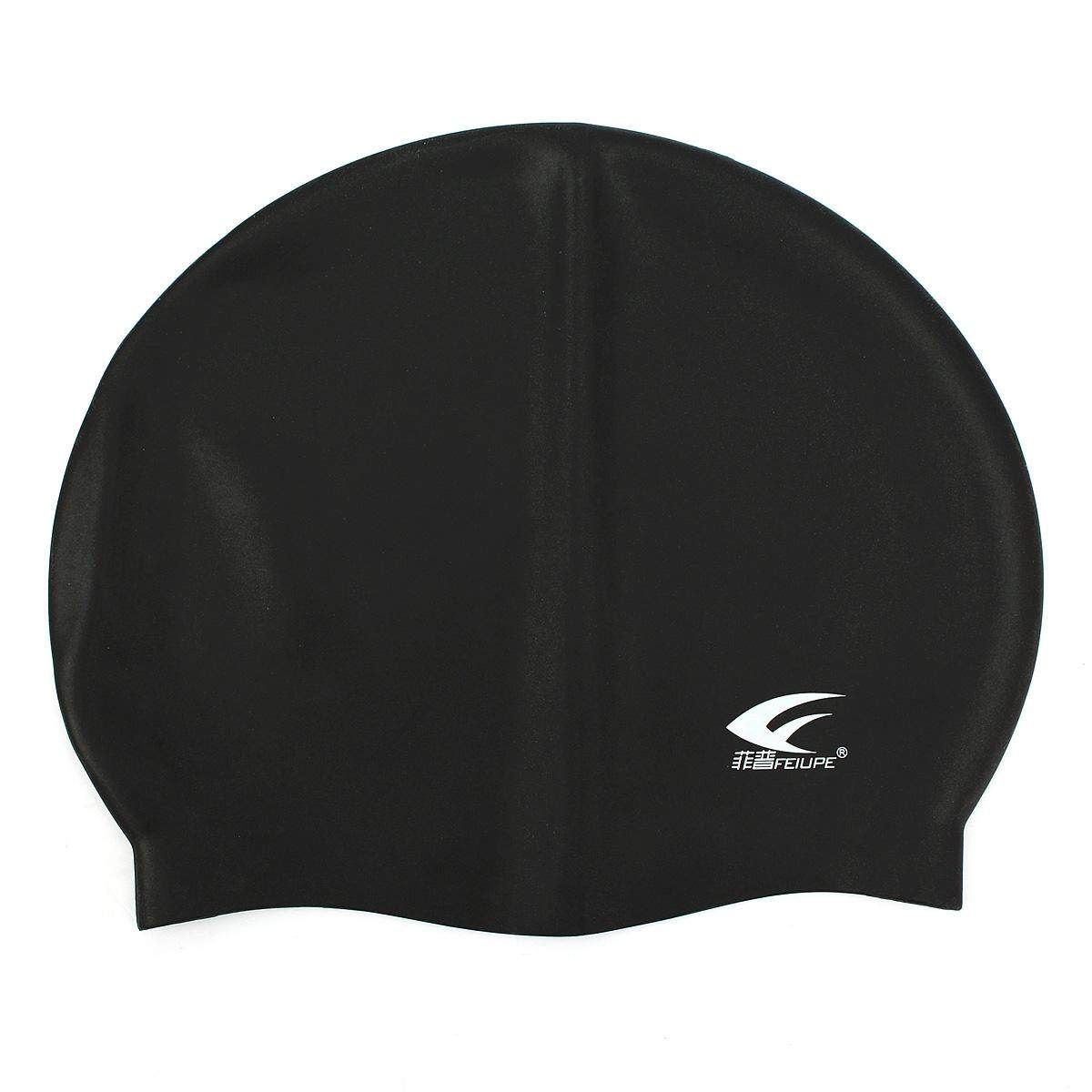 Durable Flexible Silicone Sporty Swimming Swim Cap Bathing Hat Men Ladies Adult Black Black