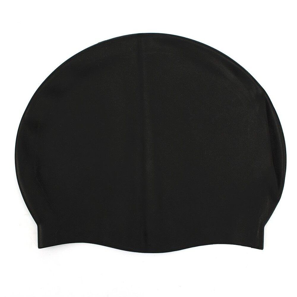 Durable Flexible Silicone Sporty Swimming Swim Cap Bathing Hat Men Ladies Adult Black Black