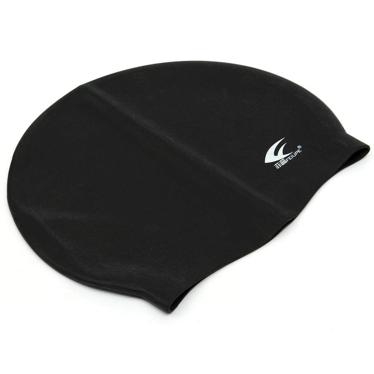 Durable Flexible Silicone Sporty Swimming Swim Cap Bathing Hat Men Ladies Adult Black Black