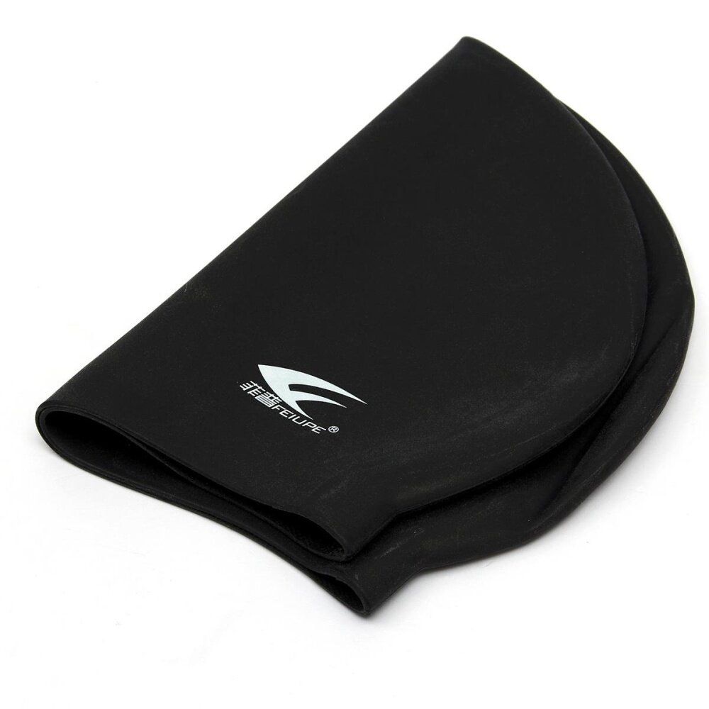 Durable Flexible Silicone Sporty Swimming Swim Cap Bathing Hat Men Ladies Adult Black Black