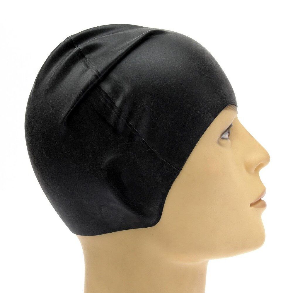 Durable Flexible Silicone Sporty Swimming Swim Cap Bathing Hat Men Ladies Adult Black Black