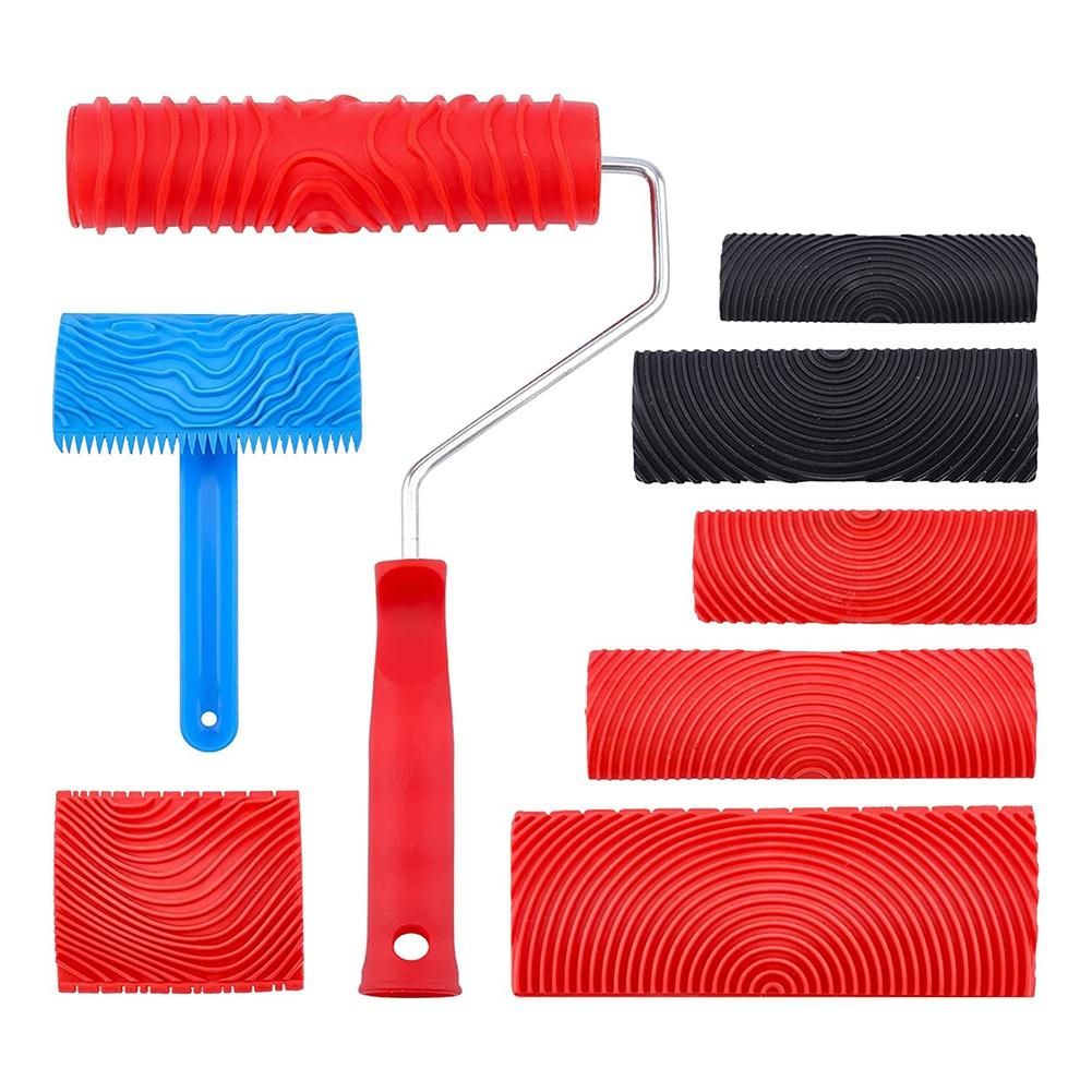 Rubber Wood Grain Painting Tool with Handle Wall Texture Art Painting Tool Pattern Roller for Painting