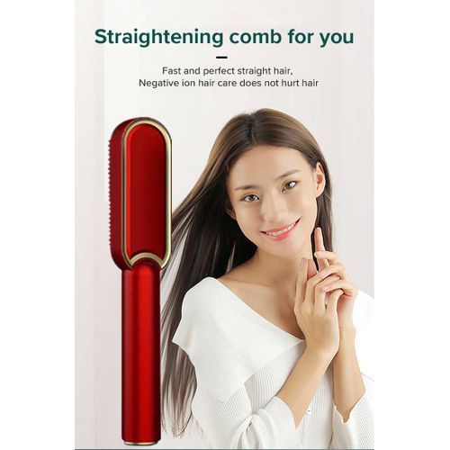 LCD Screen Multifunctional Hot-Air Hair Styling Comb Straightener Beard Brush Hair Dryer For Men&Women-G16-Red