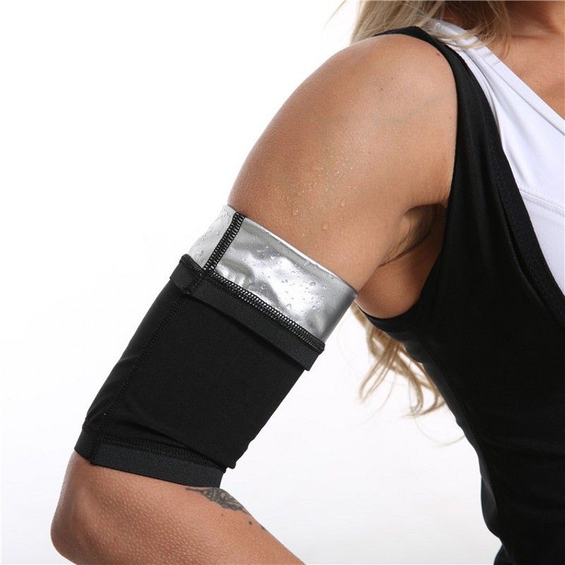 Body Sculpting Sweating Arm Sleeves Cover Yoga Exercise Fitness Slimming Shaping Sweating Bands Men Women Arm Wraps Protector-Silver-1pair