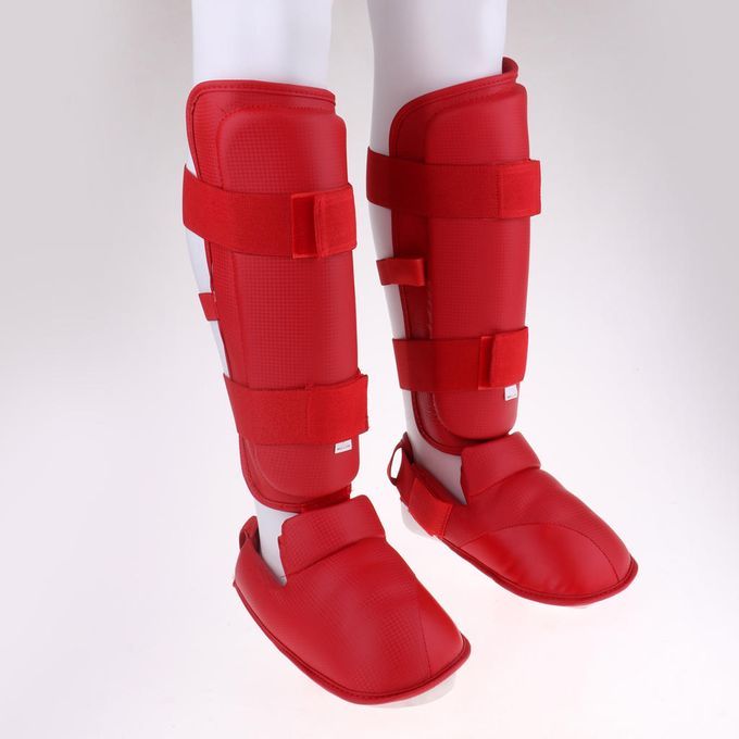 Taekwondo Karate MMA Shin Instep Guard Leg Foot Protector Pad L   Red
