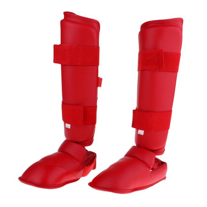 Taekwondo Karate MMA Shin Instep Guard Leg Foot Protector Pad L   Red