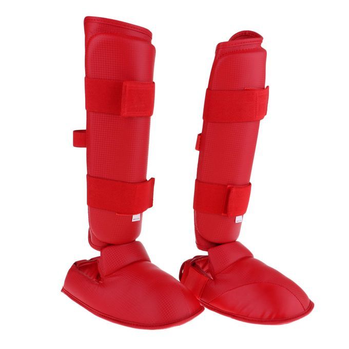 Taekwondo Karate MMA Shin Instep Guard Leg Foot Protector Pad L   Red
