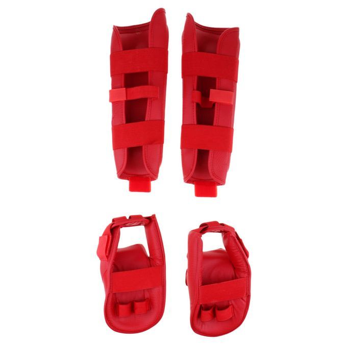Taekwondo Karate MMA Shin Instep Guard Leg Foot Protector Pad L   Red