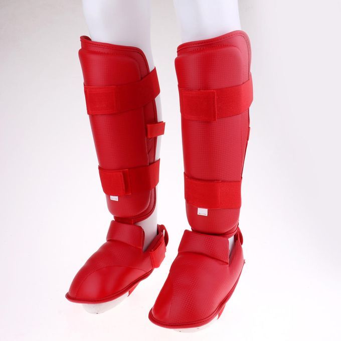 Taekwondo Karate MMA Shin Instep Guard Leg Foot Protector Pad L   Red
