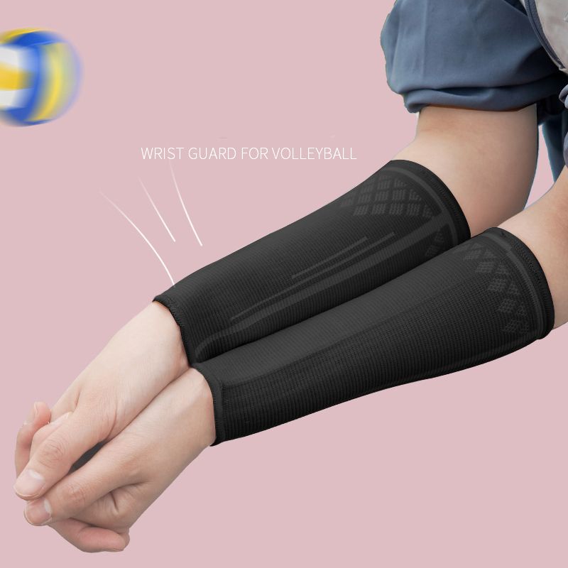 2PCS Volleyball Arm Sleeves Sports Wristbands Forearm Compression Sleeve Hand Band Sweat Wrist Support  Wraps Guard Protect-Black